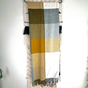 Love & Lore tan green blue fringed scarf, super sof